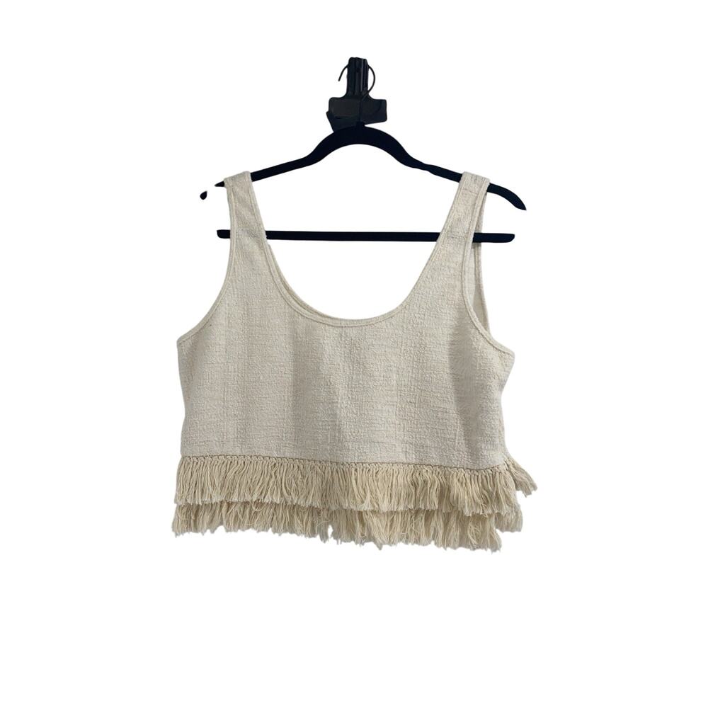 Saylor Size Large Fringe Tweed Crop Top Boho Hippie